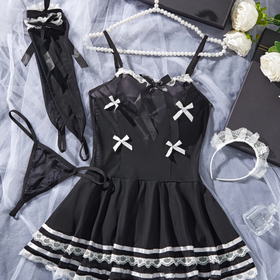 Sexy Lingerie Sets For Women, Black Three-Piece Set With Gloves. Sexy Lingerie Sets For Women, Black Three-Piece Set With Gloves.