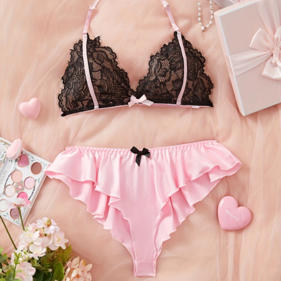 Sexy Lingerie Sets For Women, Pink Lace Two-Piece Set. Sexy Lingerie Sets For Women, Pink Lace Two-Piece Set.