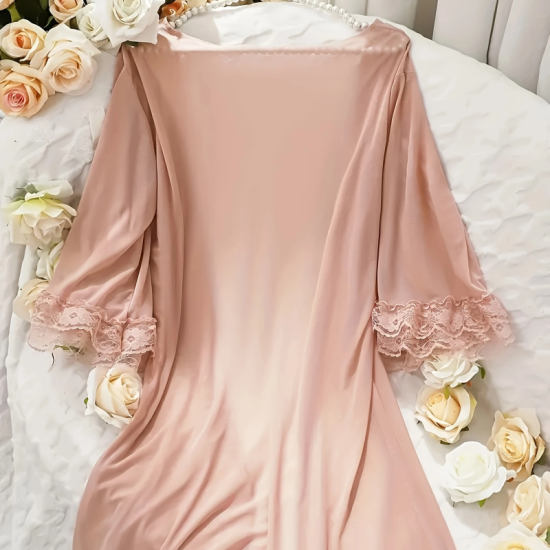 Sexy Lingerie Sets for Women, Pink Lace Three-piece Set With Coat. Sexy Lingerie Sets for Women, Pink Lace Three-piece Set With Coat.