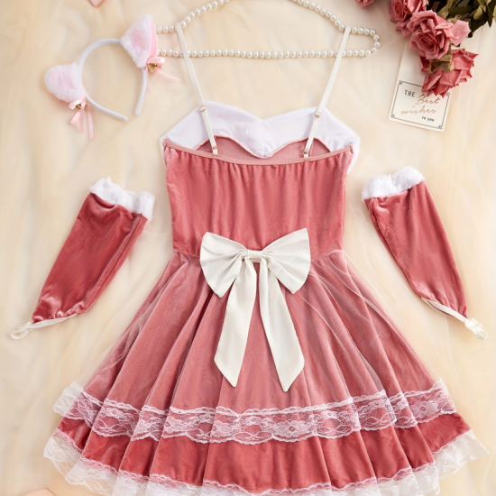 Sexy Lingerie Sets For Women, Pink Cat Four-Piece Set With Gloves, Collar And Hairpin. Sexy Lingerie Sets For Women, Pink Cat Four-Piece Set With Gloves, Collar And Hairpin.