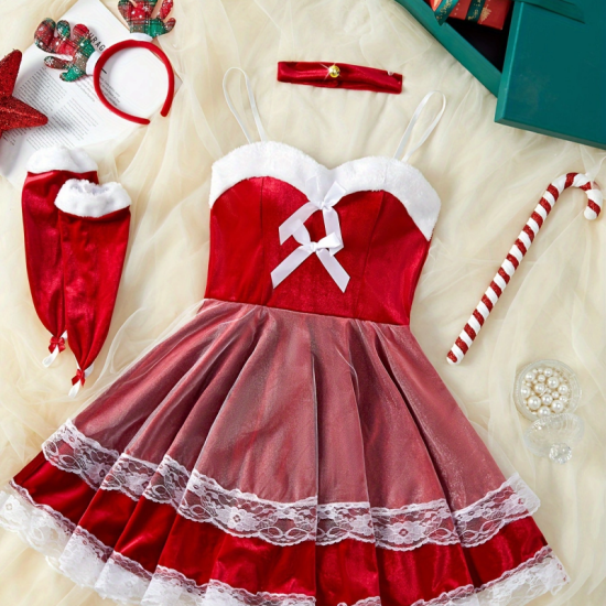 Sexy Lingerie Sets for Women, Red Lace Four-piece Set With Gloves, Collar and Hairpin. Sexy Lingerie Sets for Women, Red Lace Four-piece Set With Gloves, Collar and Hairpin.