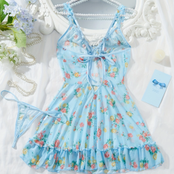 Sexy Lingerie Sets for Women Classy, Elegant Lingerie, Blue Floral Two-piece Set.