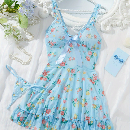 Sexy Lingerie Sets For Women Classy, Elegant Lingerie, Blue Floral Two-Piece Set. Sexy Lingerie Sets For Women Classy, Elegant Lingerie, Blue Floral Two-Piece Set.